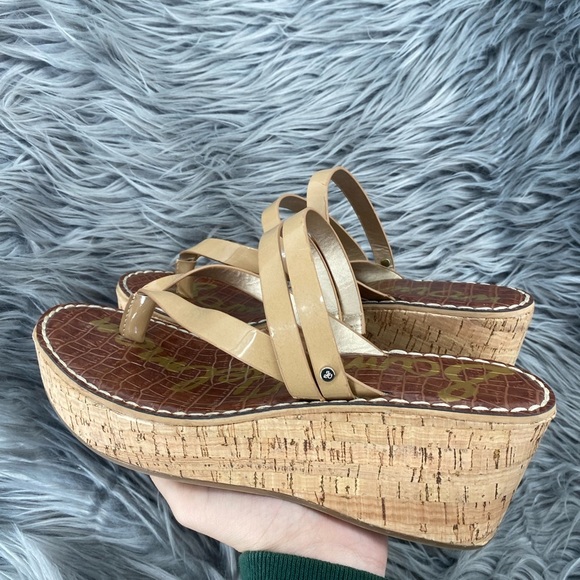 Sam Edelman Women's Size 9 Rasha Wedge Sandal Platform Strappy Tan Beige - Picture 3 of 10